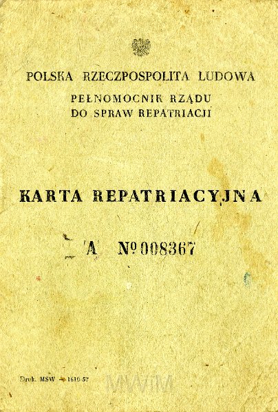 KKE 4544-1.jpg - Karta Repatriacyjna Czesława Kurmina, 1957 r.